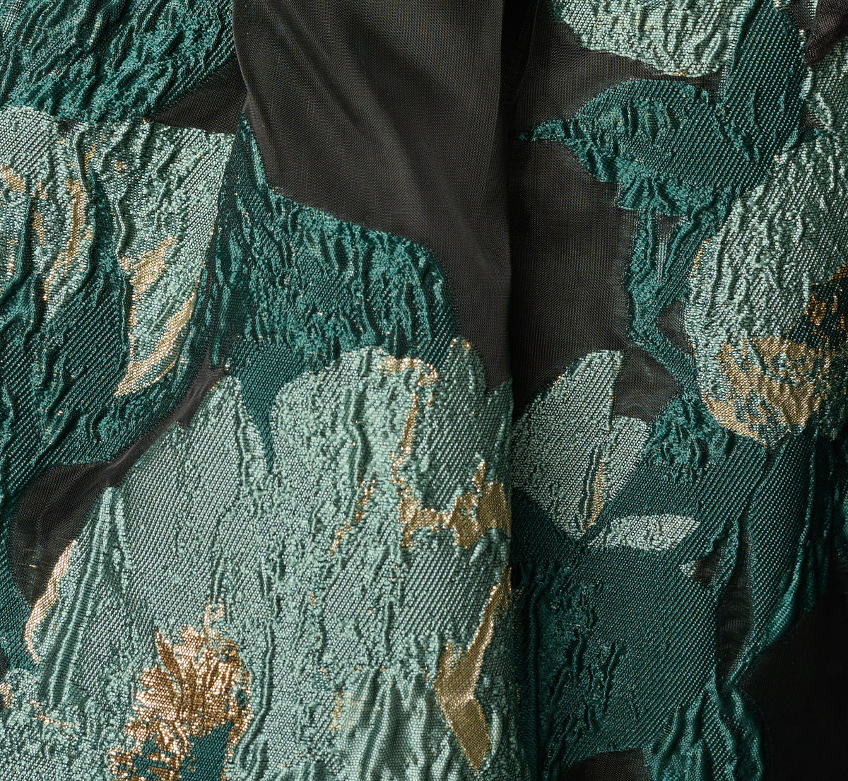 Long Sleeve Jacquard Tuxedo Ankle Length Combo Dress - Black Emerald | Adrianna Papell