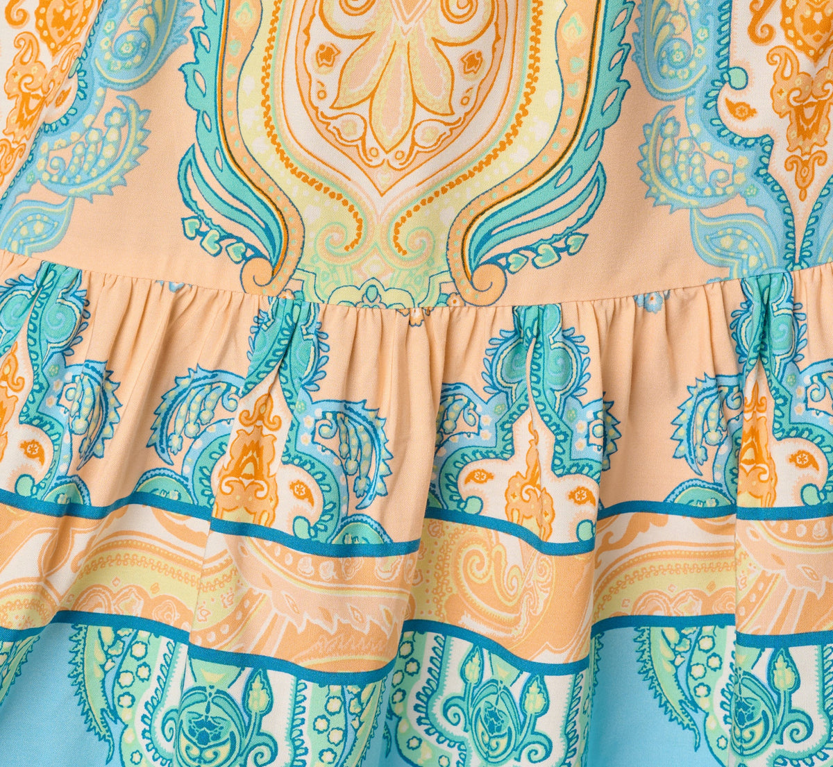Bishop Sleeve Paisley Print Belted Short Dress - Peach Multi | Adrianna Papell