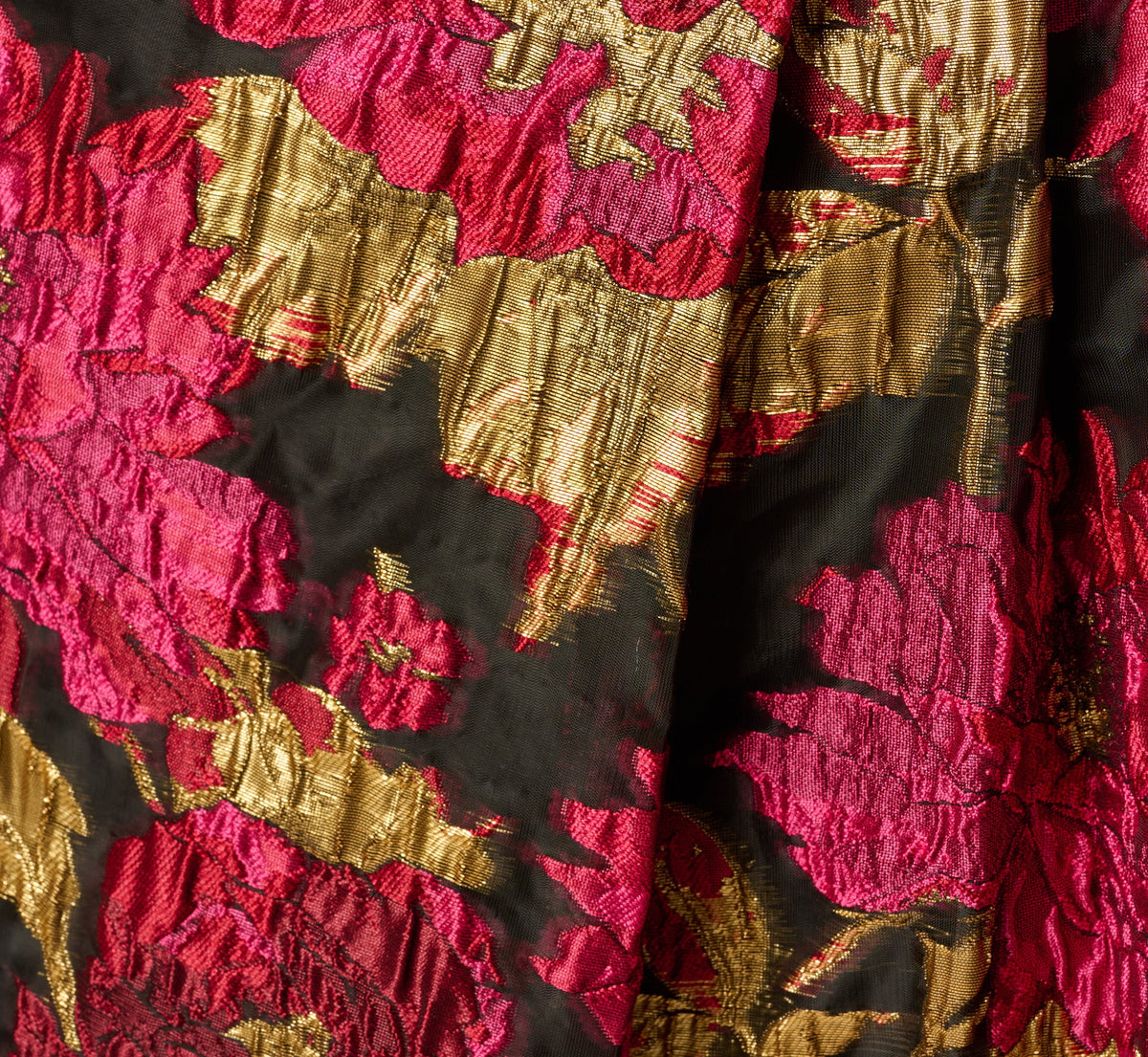 Plus Size One Shoulder Metallic Floral Jacquard Gown - Black Pink Multi | Adrianna Papell
