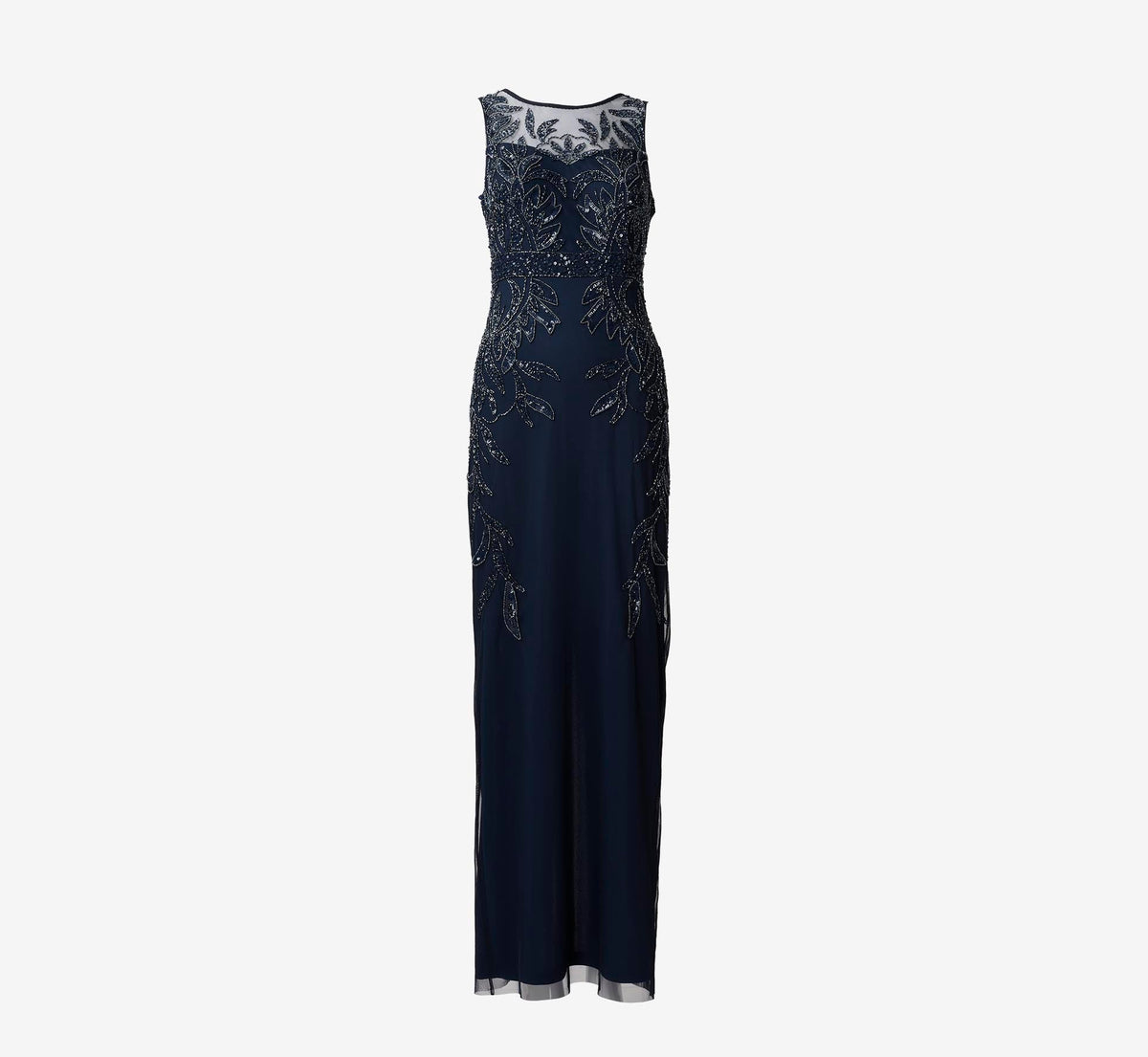 Adrianna Papell Hand-Beaded Sleeveless Slim Column Gown - Midnight | Adrianna Papell