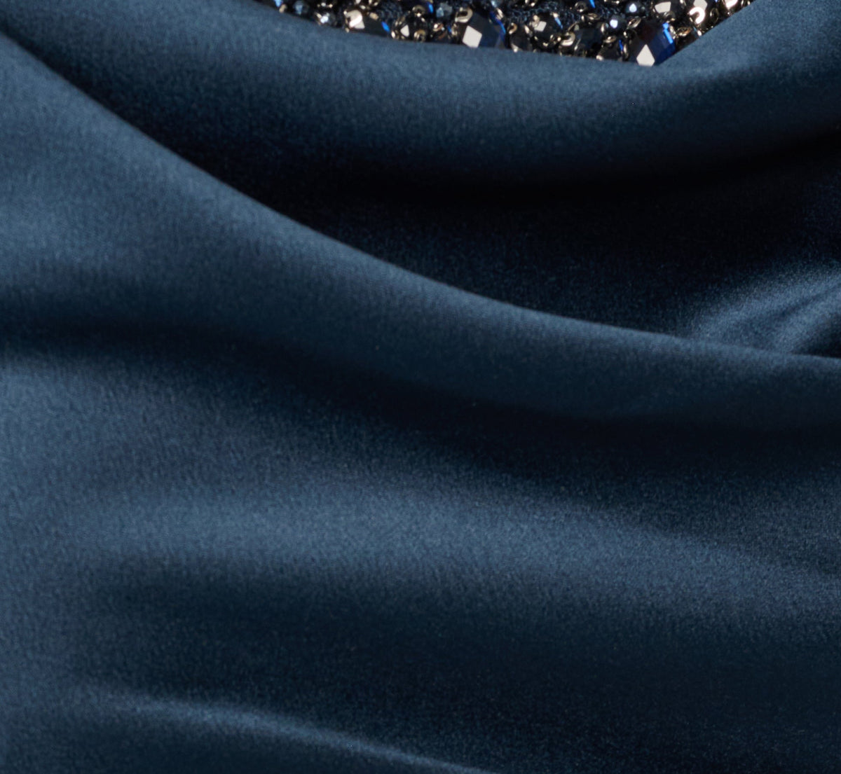 Off Shoulder Beaded Sweetheart Satin Gown - Dark Navy | Adrianna Papell