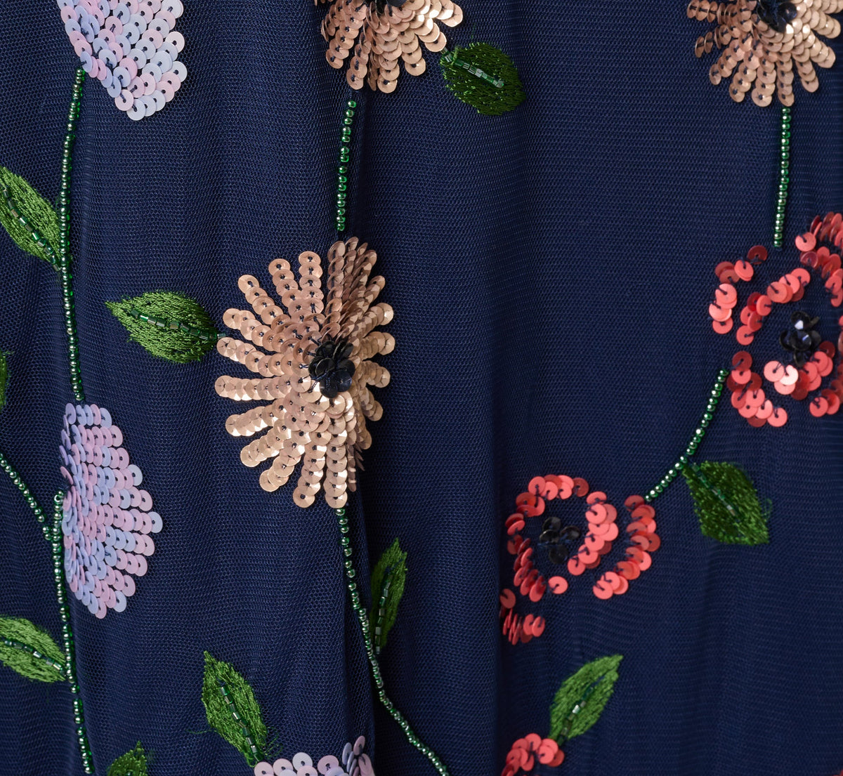 One Shoulder Floral Garden Beaded Gown - Navy Multi | Adrianna Papell