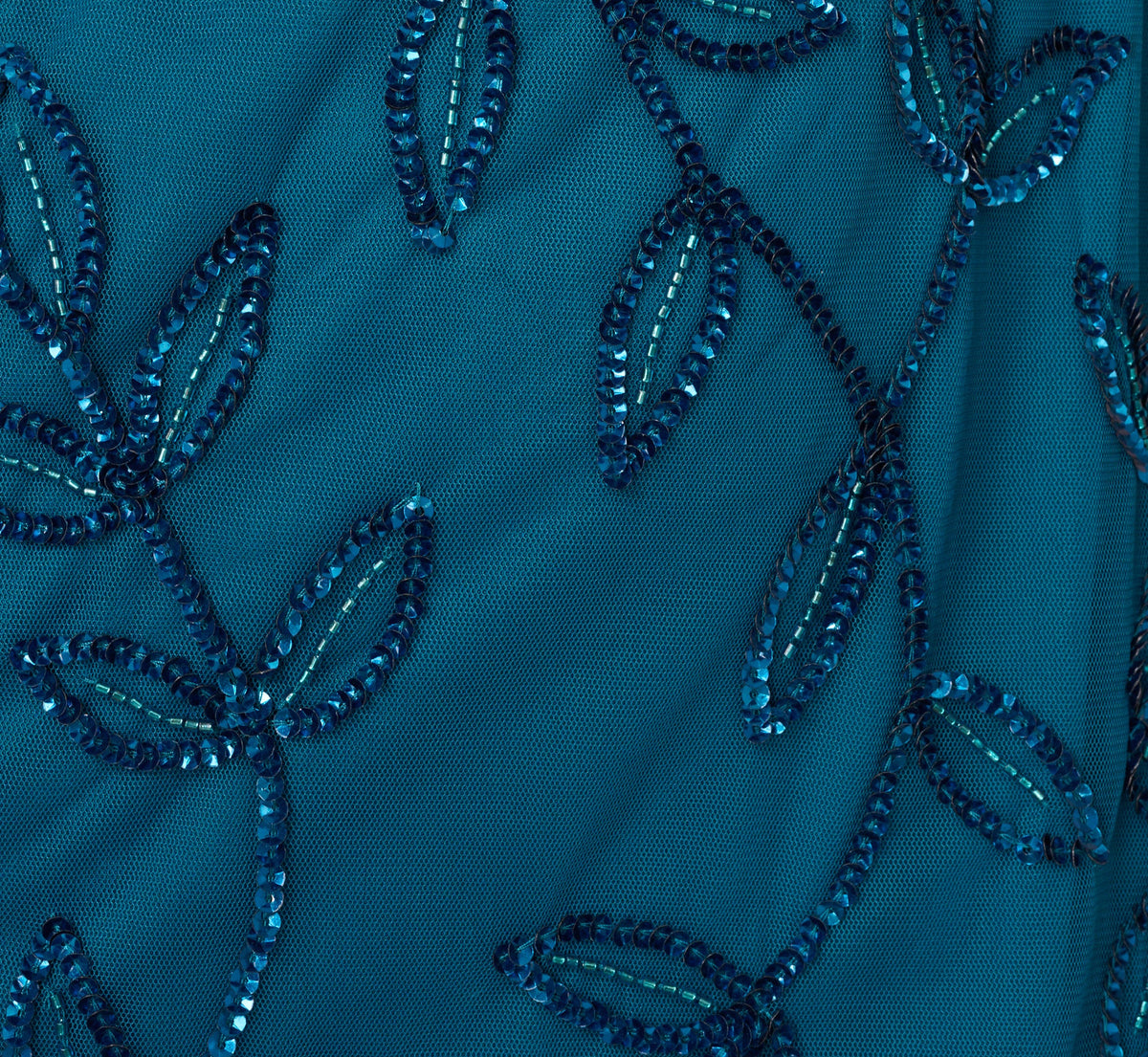 Jasmine Beaded Blouson Gown With Sheer Short Sleeves - Teal Sapphire | Adrianna Papell