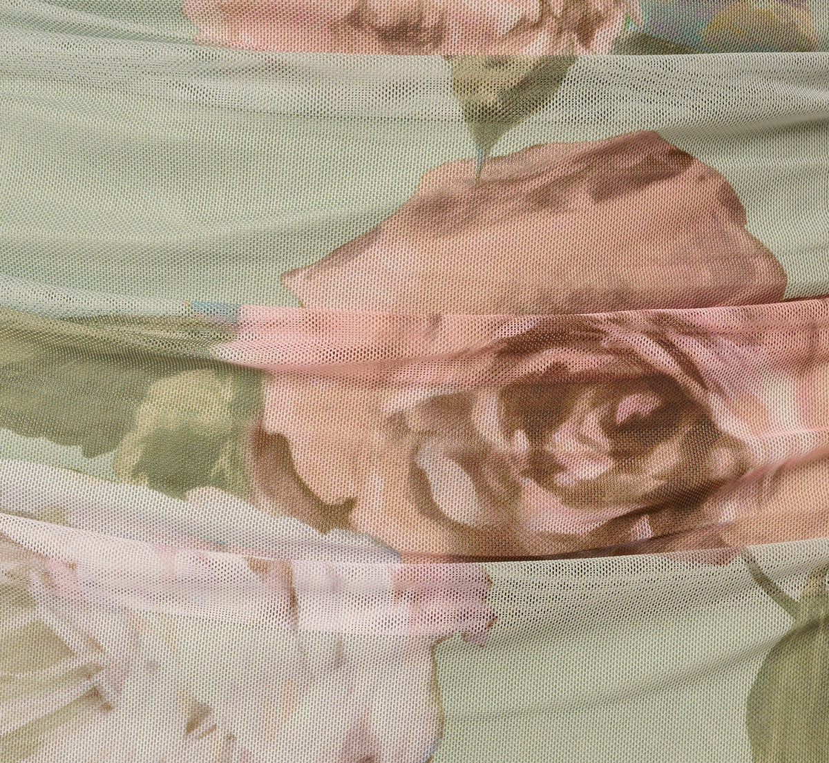 Floral Print Stretch Mesh Ruched Gown - Sage Multi | Adrianna Papell