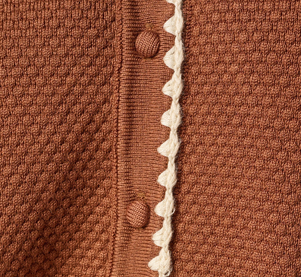 Long Sleeve Polo Collar Contrast Stitched Cardigan Sweater - Tobacco Cream | Adrianna Papell