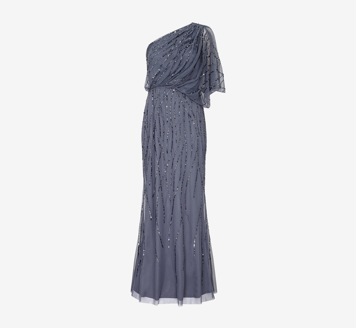 Draped One Shoulder Dress With Sequin Detail - Dusty Blue | Adrianna Papell