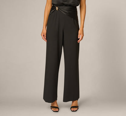 Satin Brooch Halter Combo Jumpsuit - Black | Adrianna Papell