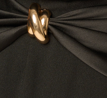Satin Brooch Halter Combo Jumpsuit - Black | Adrianna Papell