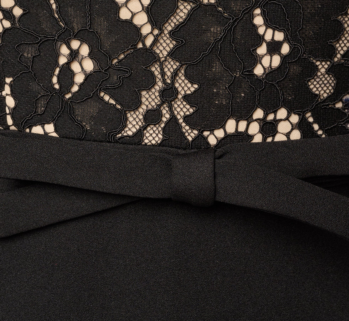 Cap Sleeve Bow Waist Lace Combo Jumpsuit - Black Nude | Adrianna Papell