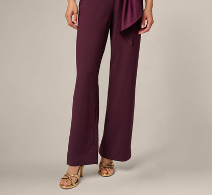 Satin Crepe Three Quarter Sleeve Jumpsuit With Buckle Waist - Bordeaux Glow | Adrianna Papell