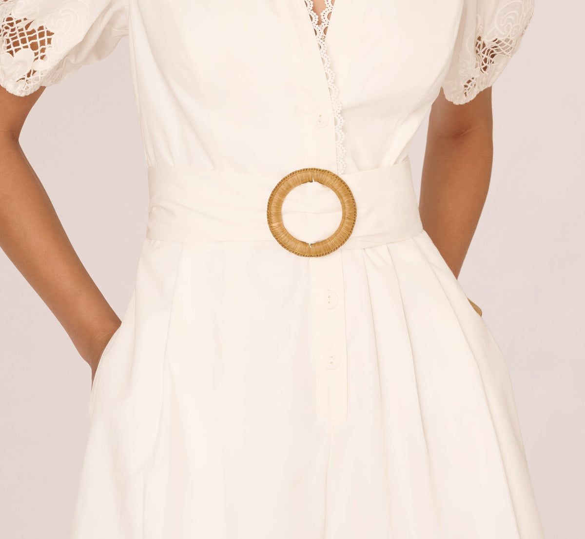 Puff Sleeve Cotton Lace Romper - Ivory | Adrianna Papell