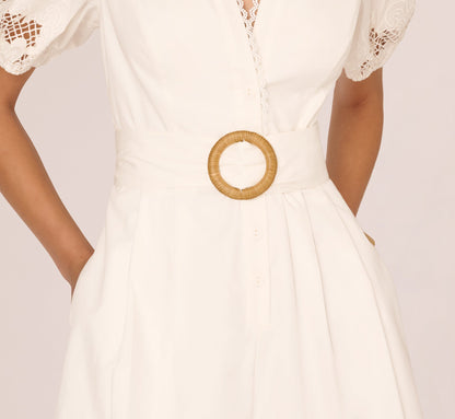 Puff Sleeve Cotton Lace Romper - Ivory | Adrianna Papell