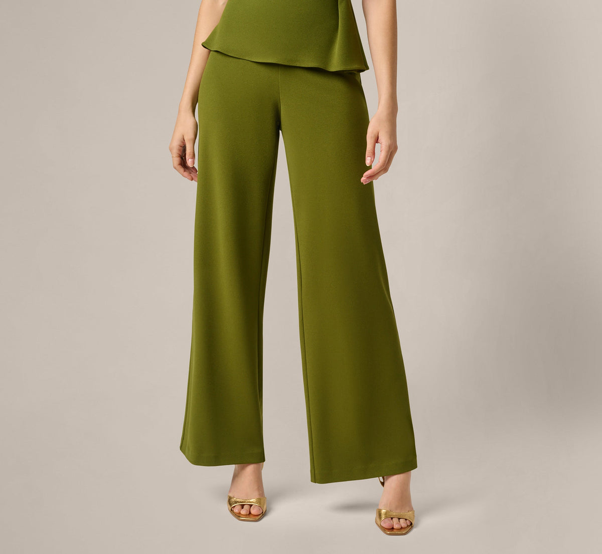 Notch Lapel Stretch Crepe Peplum Jumpsuit - Jungle Olive | Adrianna Papell