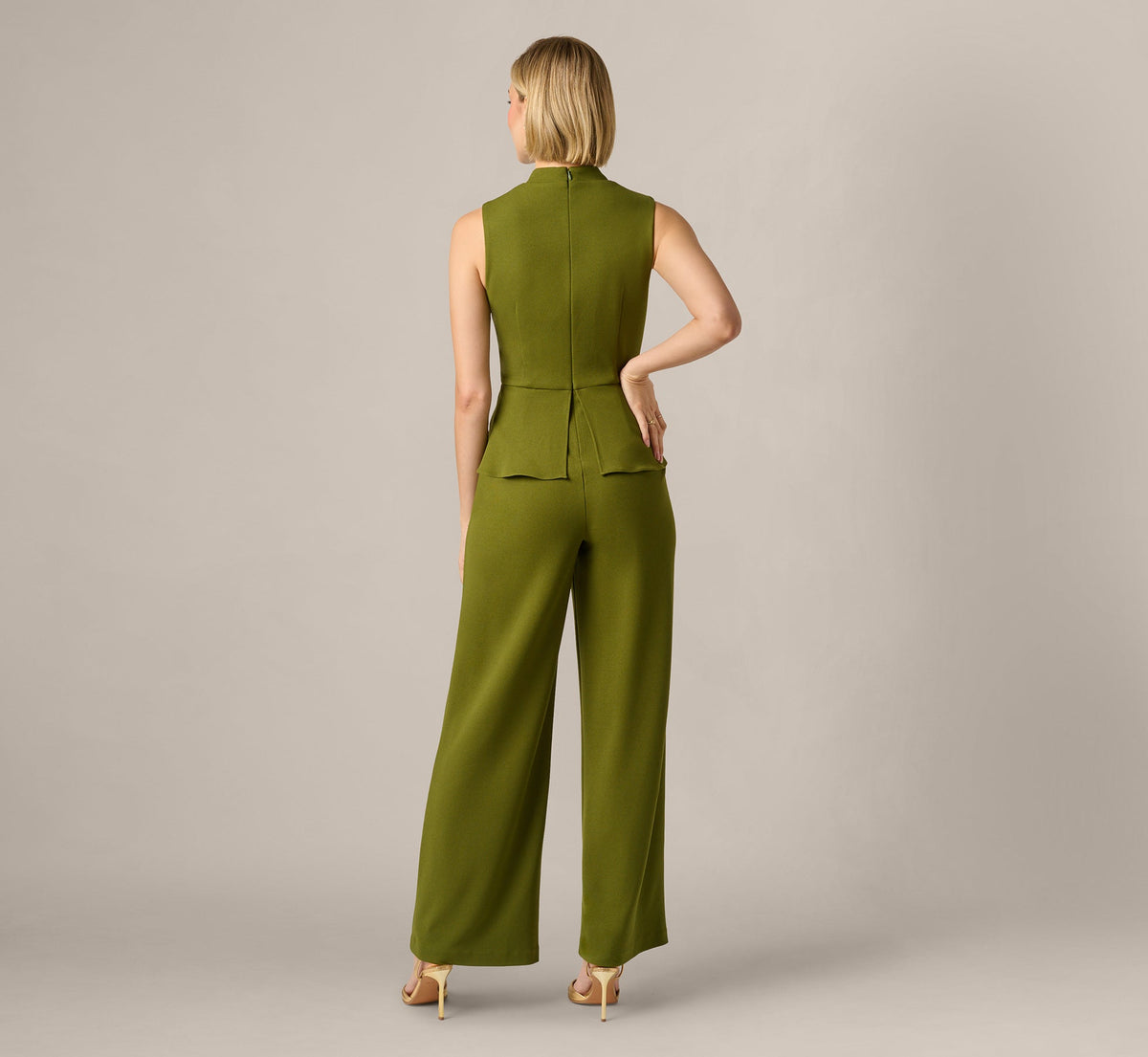 Notch Lapel Stretch Crepe Peplum Jumpsuit - Jungle Olive | Adrianna Papell