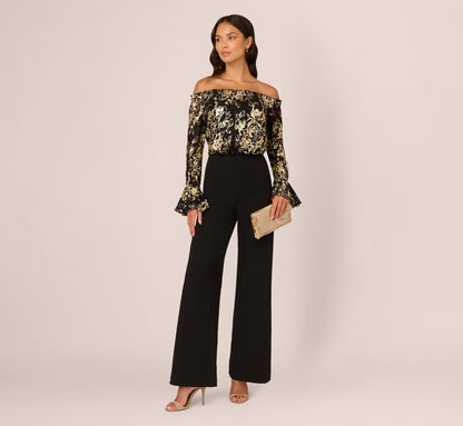 Lace And Crepe Jumpsuit - Black Gold | Adrianna Papell