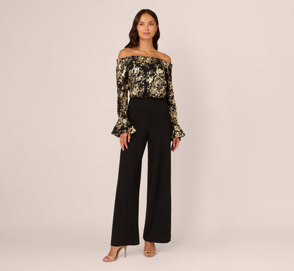 Lace And Crepe Jumpsuit - Black Gold | Adrianna Papell