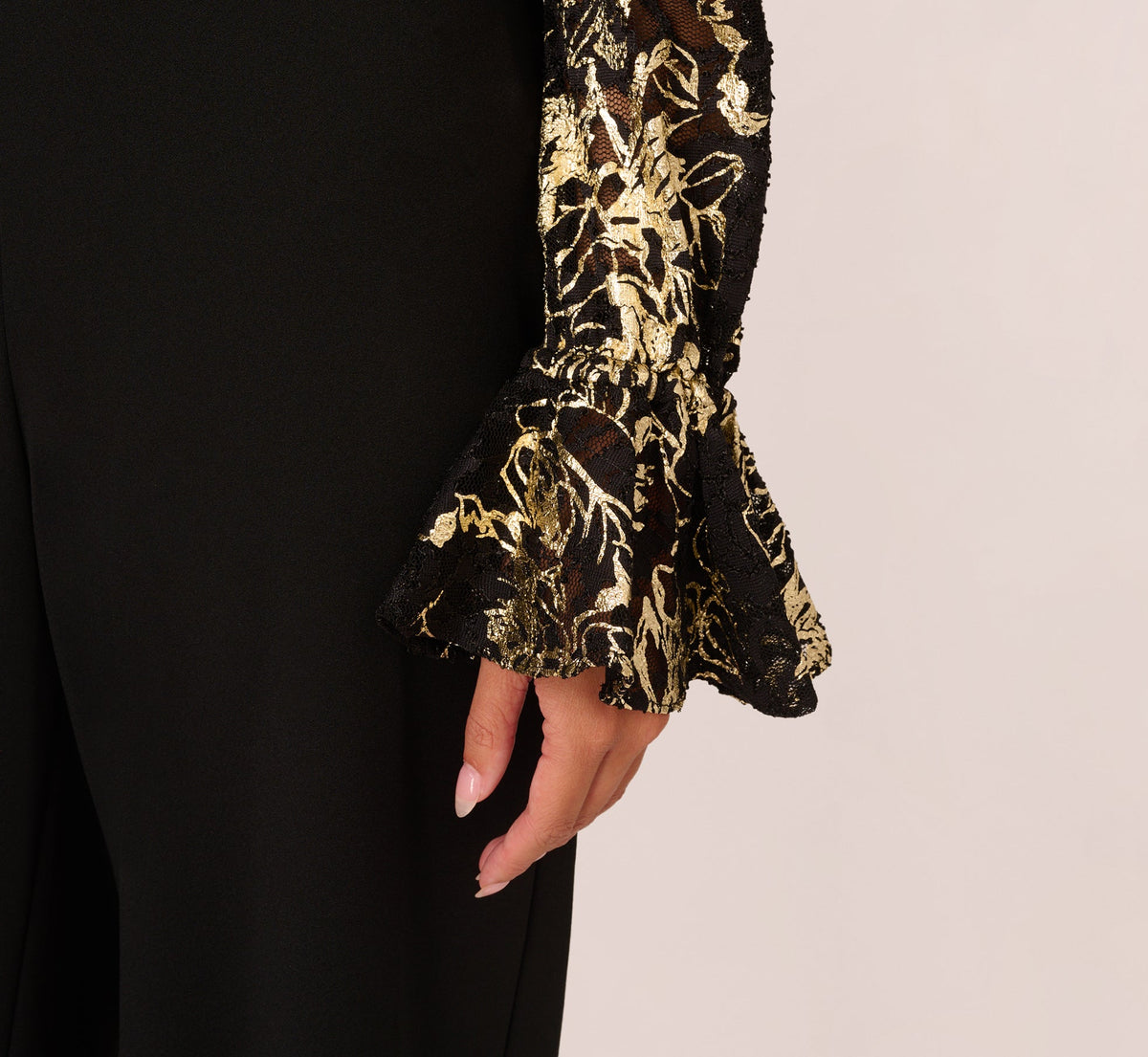 Lace And Crepe Jumpsuit - Black Gold | Adrianna Papell