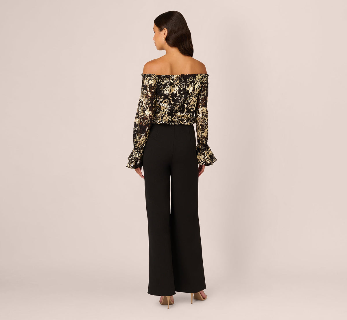 Lace And Crepe Jumpsuit - Black Gold | Adrianna Papell