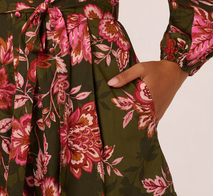 Bishop Sleeve Button Front Floral Romper - Olive Multi | Adrianna Papell