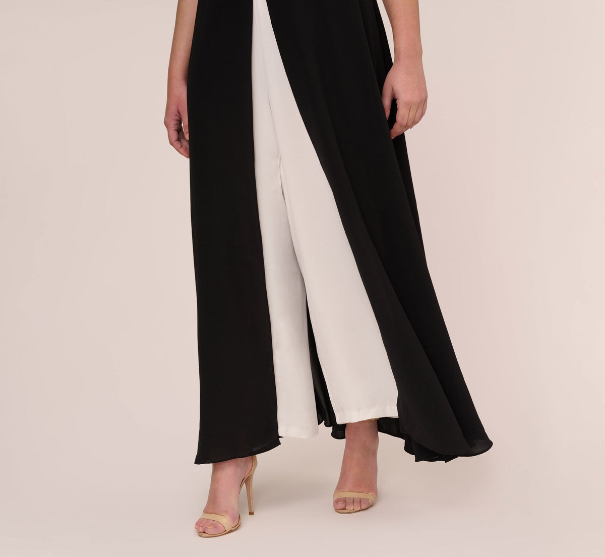 Plus Size Colorblock Jumpsuit With Skirt Overlay - Black Ivory | Adrianna Papell