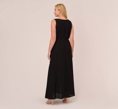 Plus Size Colorblock Jumpsuit With Skirt Overlay - Black Ivory | Adrianna Papell