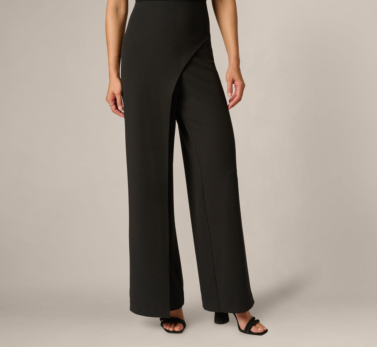 Buckle Shoulder Overlay Stretch Jumpsuit - Black | Adrianna Papell