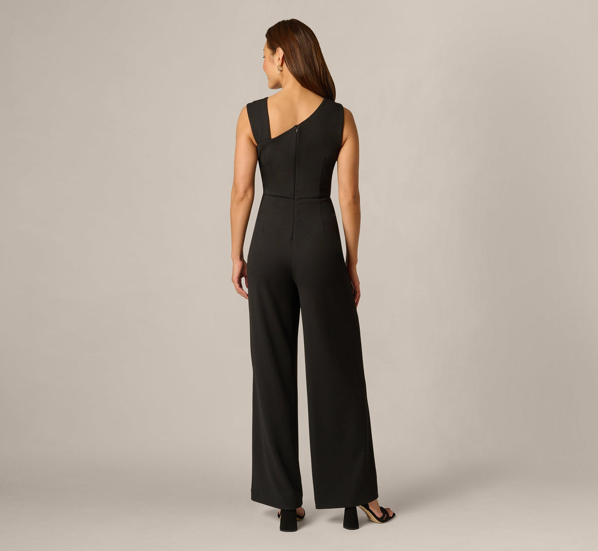 Buckle Shoulder Overlay Stretch Jumpsuit - Black | Adrianna Papell