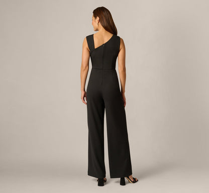 Buckle Shoulder Overlay Stretch Jumpsuit - Black | Adrianna Papell