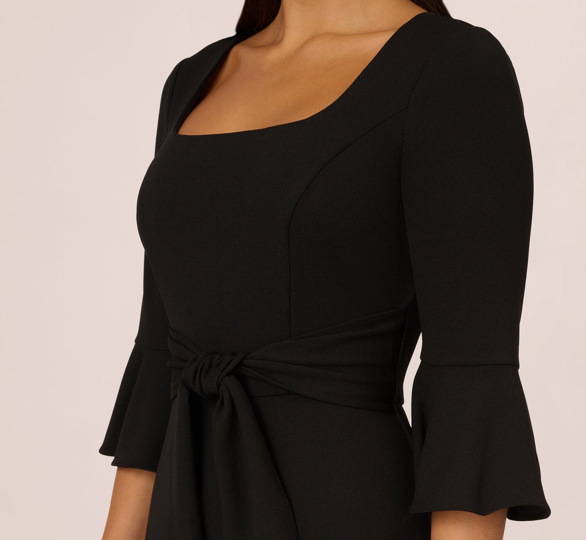 Knit Crepe Wide Leg Jumpsuit With Bell Sleeves - Black | Adrianna Papell