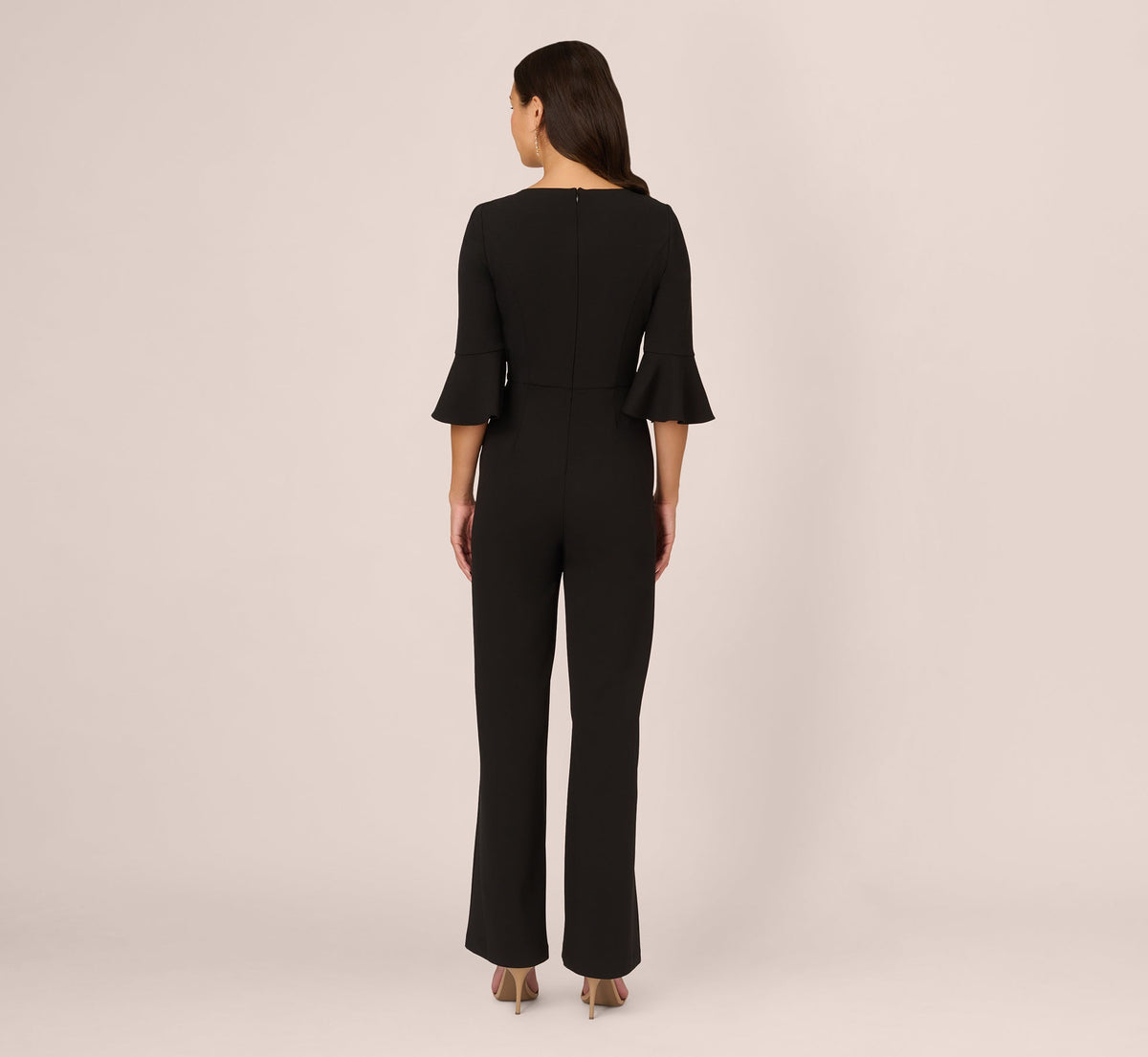 Knit Crepe Wide Leg Jumpsuit With Bell Sleeves - Black | Adrianna Papell