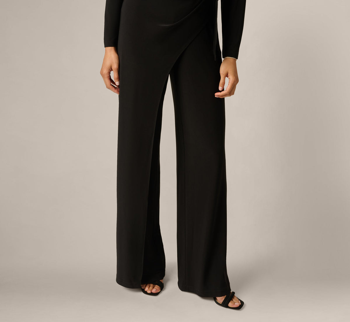Jersey Wide Leg Tuxedo Jumpsuit With Charmeuse Details - Black | Adrianna Papell