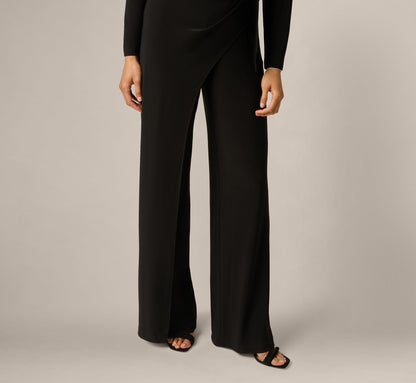 Jersey Wide Leg Tuxedo Jumpsuit With Charmeuse Details - Black | Adrianna Papell