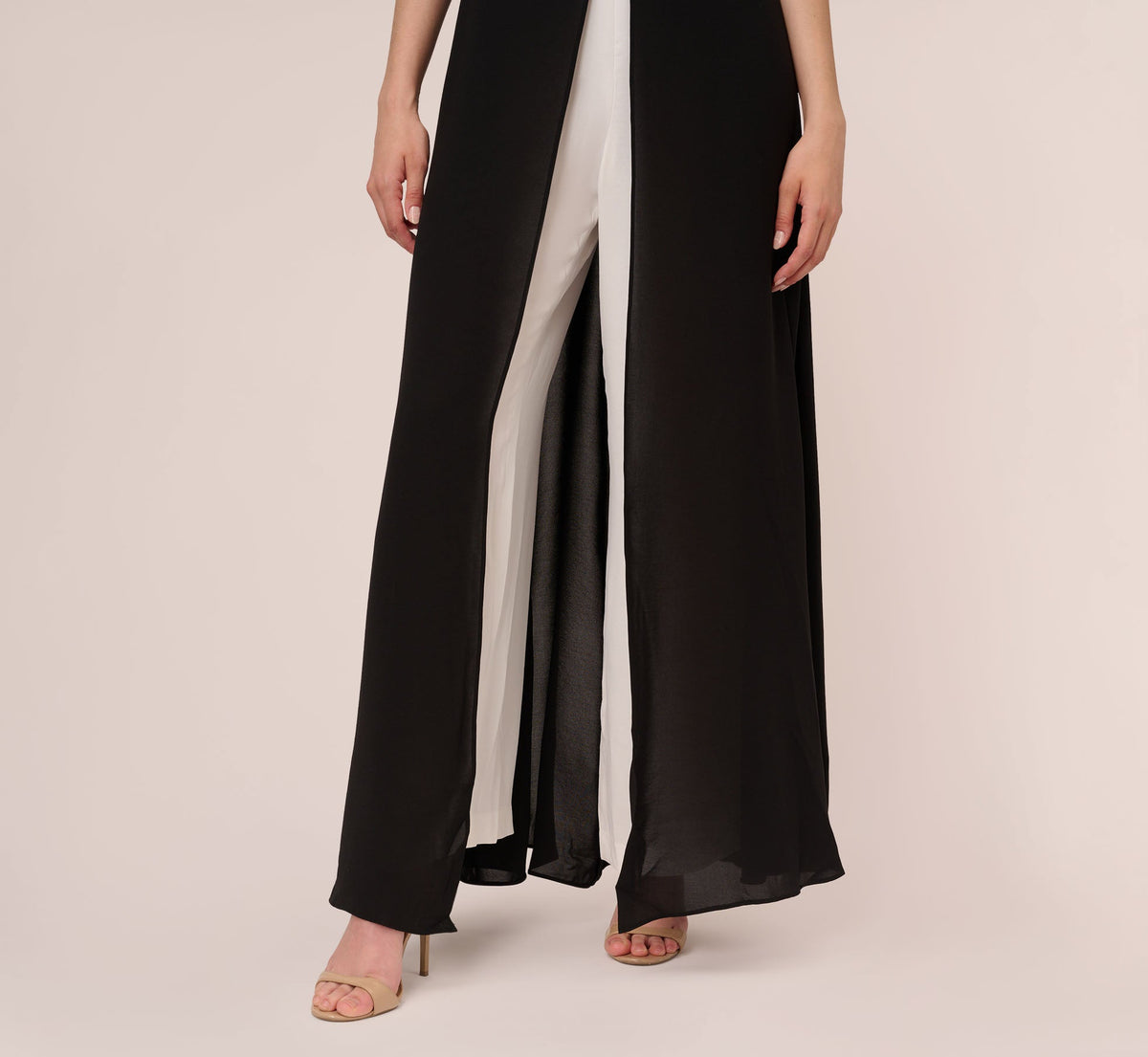 Colorblock Jumpsuit With Skirt Overlay - Black Ivory | Adrianna Papell