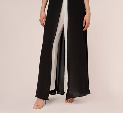 Colorblock Jumpsuit With Skirt Overlay - Black Ivory | Adrianna Papell
