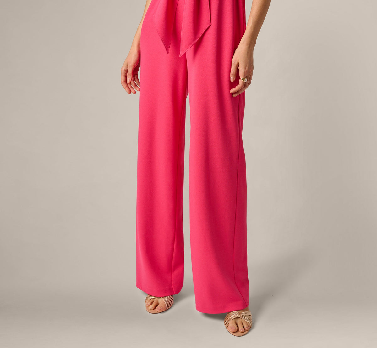 Off Shoulder Tie Front Stretch Jumpsuit - Camellia | Adrianna Papell