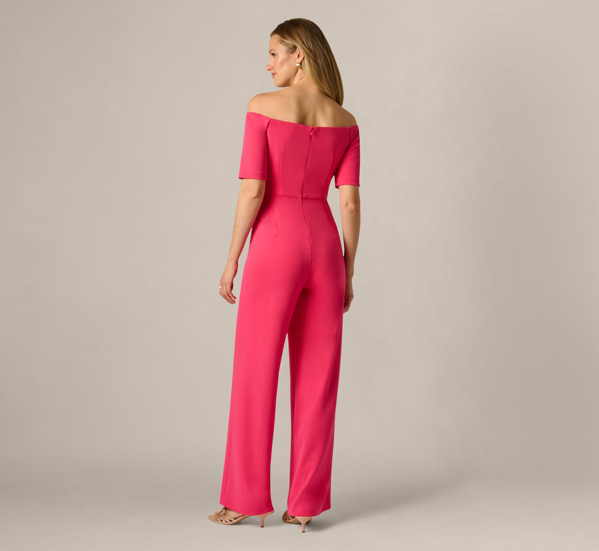 Off Shoulder Tie Front Stretch Jumpsuit - Camellia | Adrianna Papell