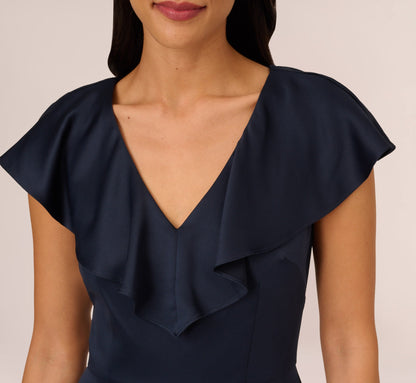 Satin Crepe Ruffled Cropped Jumpsuit - Dark Navy | Adrianna Papell