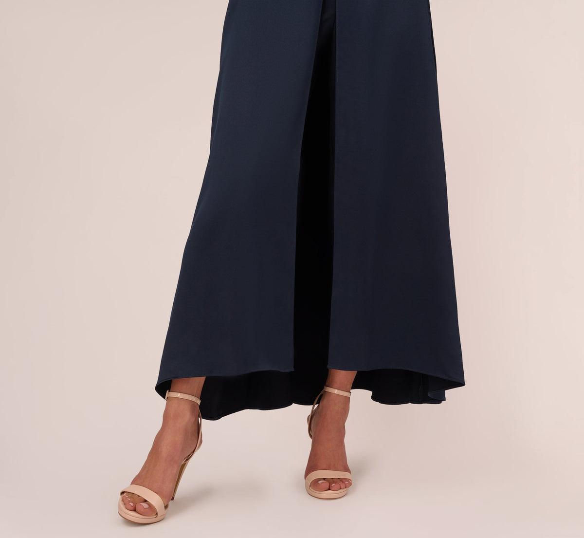 Satin Crepe Ruffled Cropped Jumpsuit - Dark Navy | Adrianna Papell