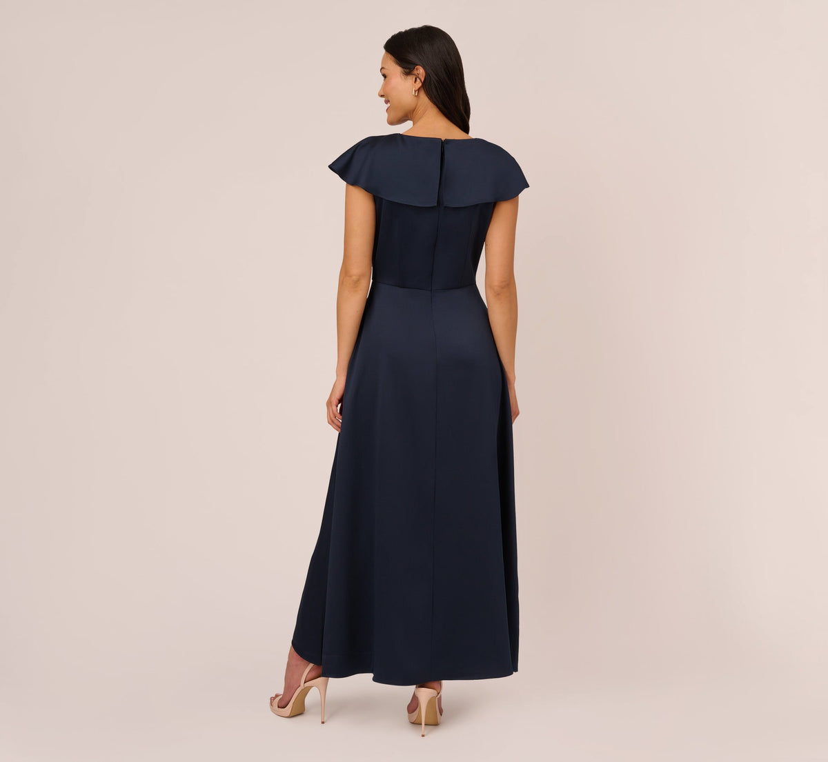 Satin Crepe Ruffled Cropped Jumpsuit - Dark Navy | Adrianna Papell