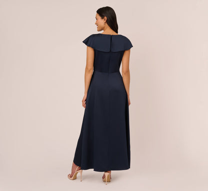 Satin Crepe Ruffled Cropped Jumpsuit - Dark Navy | Adrianna Papell