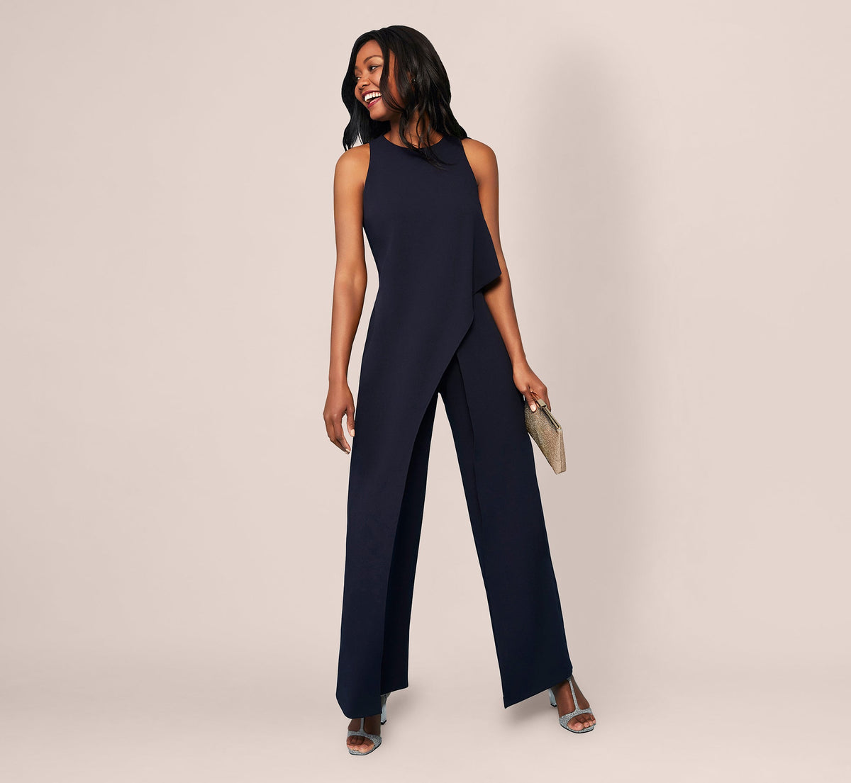 Sleeveless Asymmetrical Jumpsuit - Midnight | Adrianna Papell