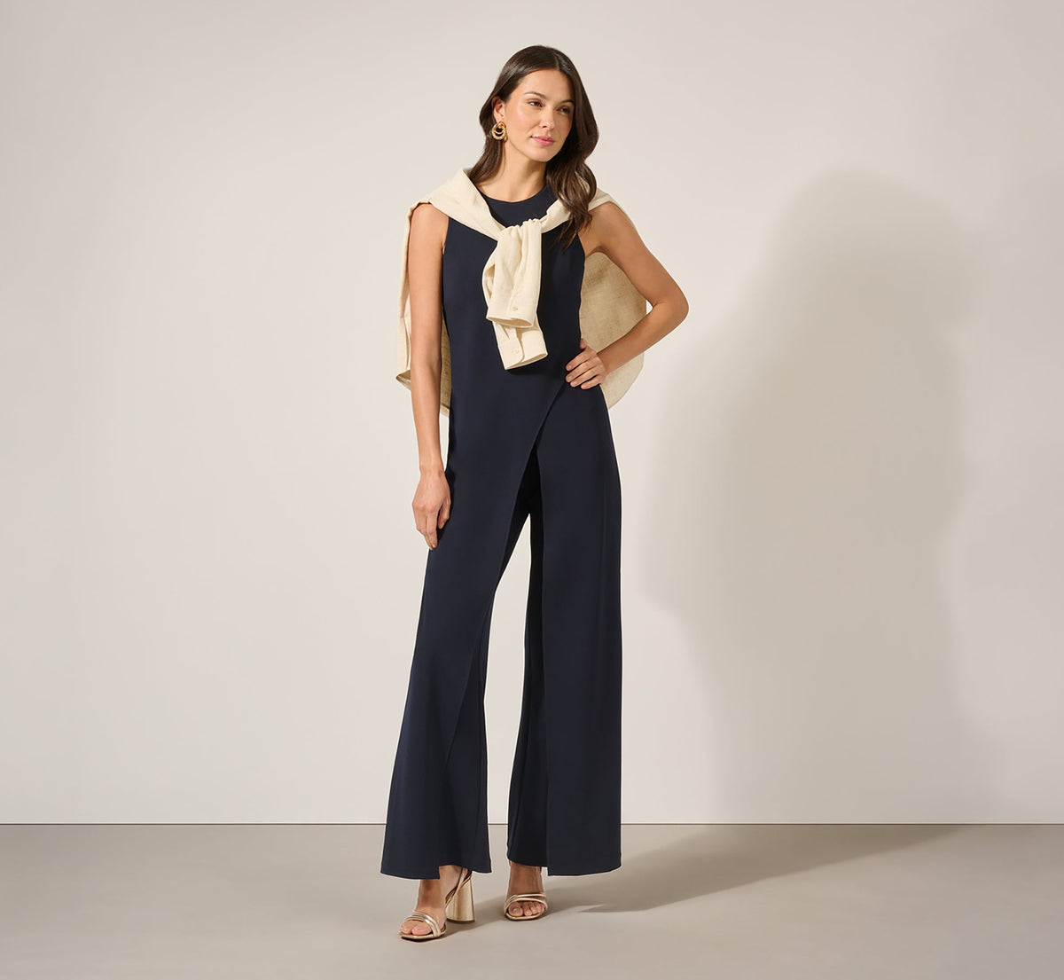 Sleeveless Asymmetrical Jumpsuit - Midnight | Adrianna Papell