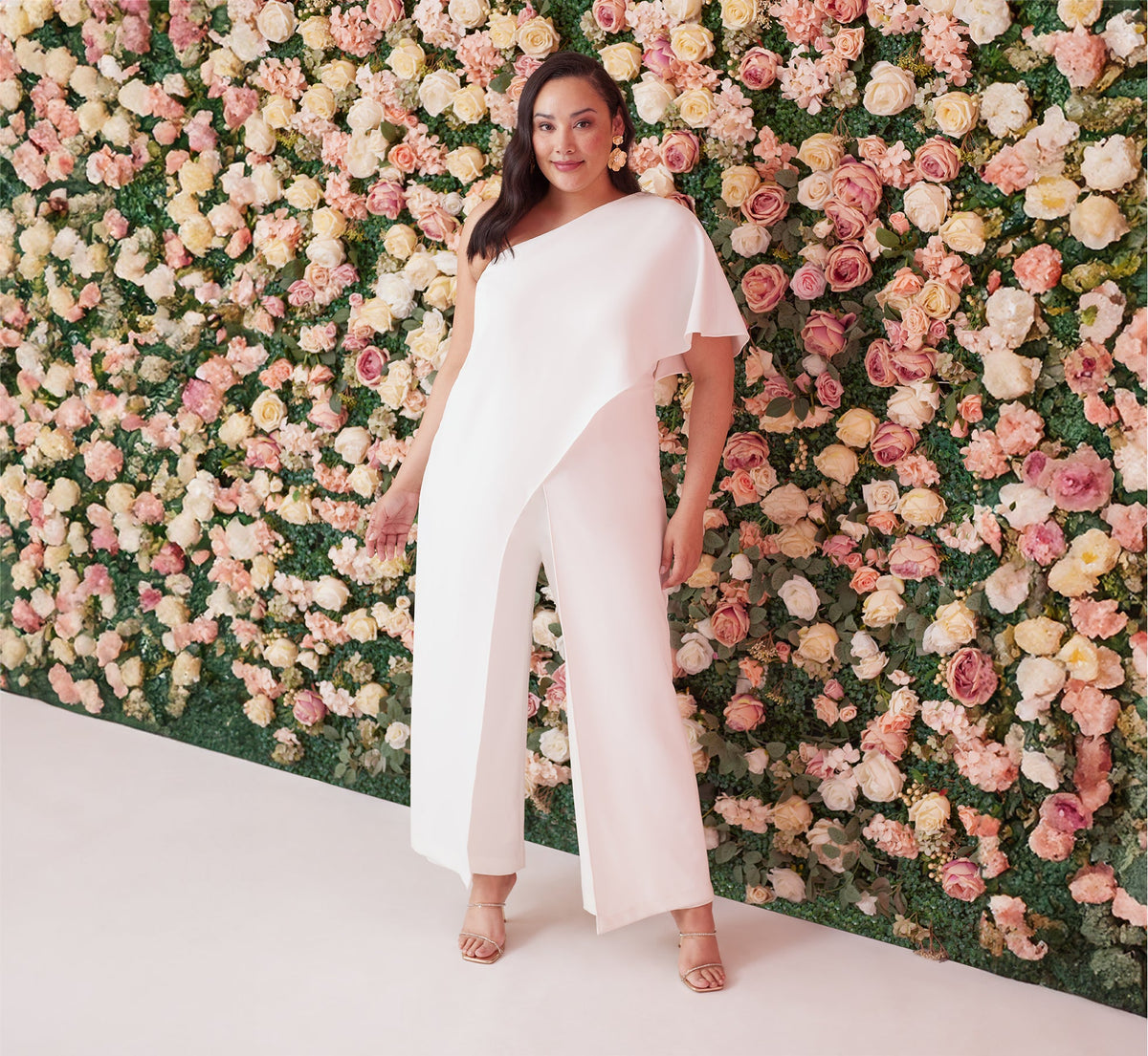 Plus Size Flutter One Shoulder Jumpsuit - Ivory | Adrianna Papell