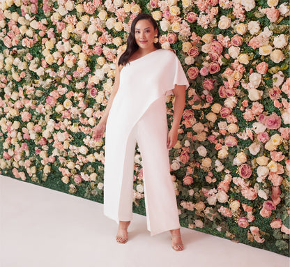 Plus Size Flutter One Shoulder Jumpsuit - Ivory | Adrianna Papell