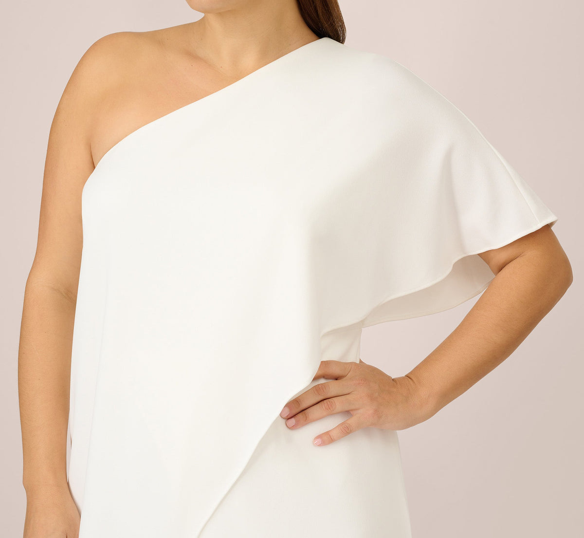 Plus Size Flutter One Shoulder Jumpsuit - Ivory | Adrianna Papell