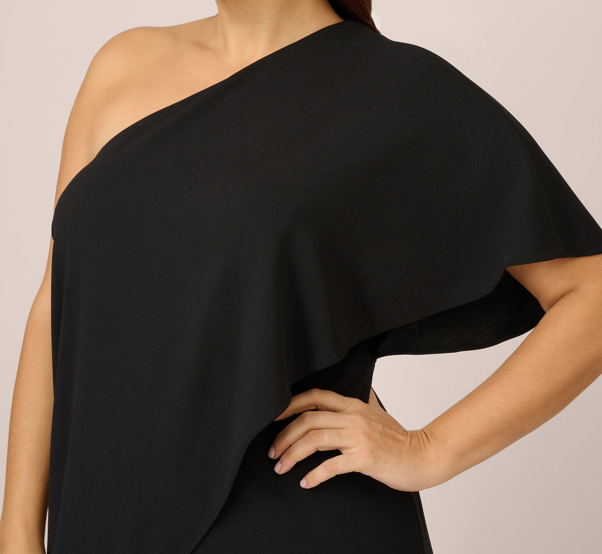 Plus Size Flutter One Shoulder Jumpsuit - Black | Adrianna Papell