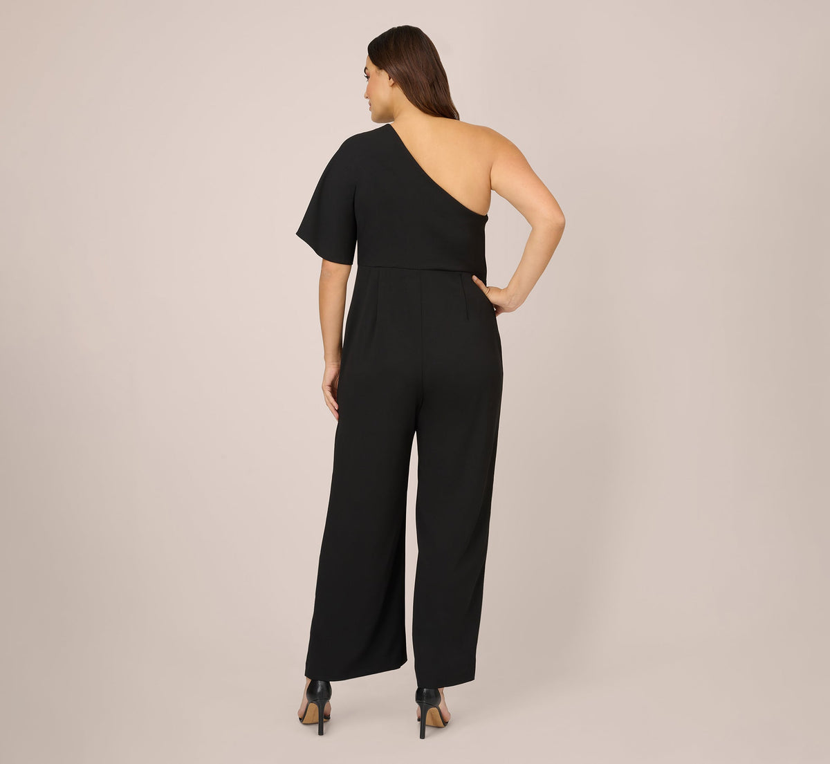 Plus Size Flutter One Shoulder Jumpsuit - Black | Adrianna Papell