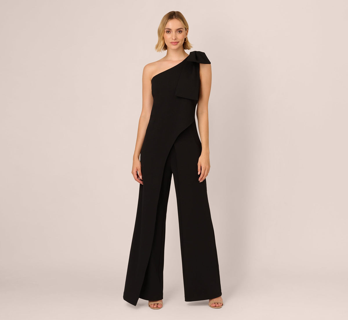 One Shoulder Bow Jumpsuit - Black | Adrianna Papell