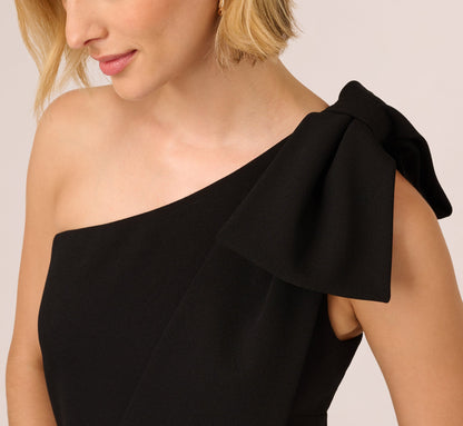 One Shoulder Bow Jumpsuit - Black | Adrianna Papell