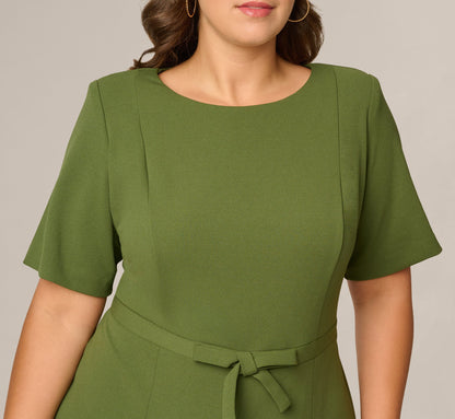 Plus Size Knit Crepe Bow Front Dress - Olive Cypress | Adrianna Papell